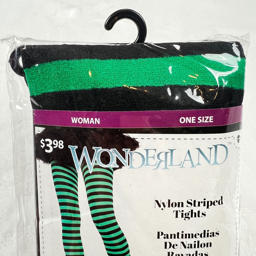 Wonderland Green Black Striped Tights Womens One Size Nylon Halloween Costume